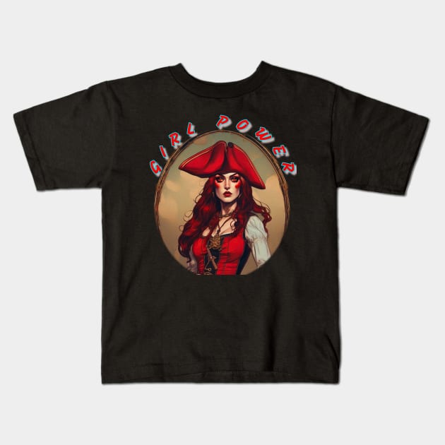 Girl power, red haired pirate beauty Kids T-Shirt by sailorsam1805